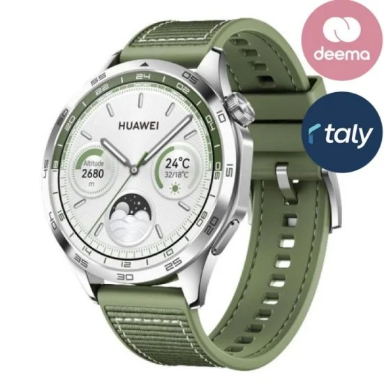 Huawei Watch Gt4, 46Mm, Stainless-Steel Body, Leather Strap - Green